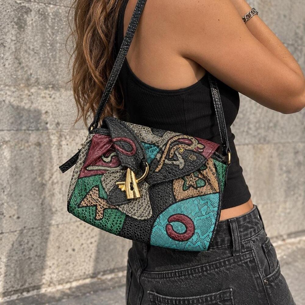 Y2K Patchwork Textured Appliqué Crossbody Bag Boho Purse